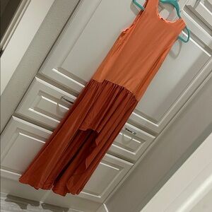 Hutch Orange Sleeveless Maxi Dress with Flowy hi-low hem - XS
